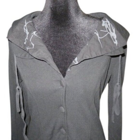 DZHavael Couture France Victorian Button Up Tunic Jacket Black & Gray Size Small - Picture 2 of 12